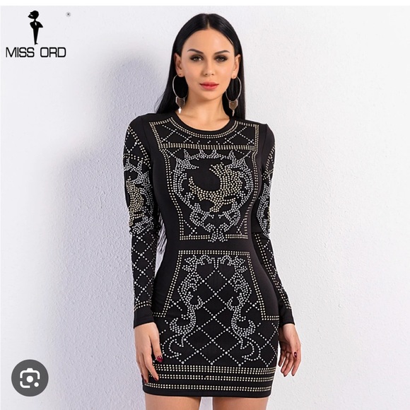 Miss Ord Apparel Black Embellished Bodycon Dress - Picture 1 of 6